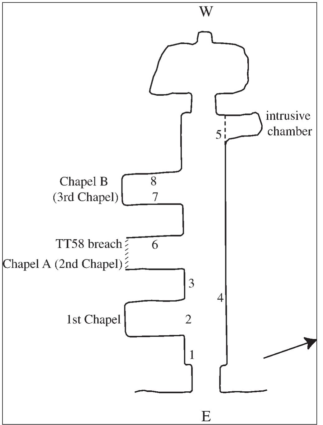 Fig. 1: Plan of Theban Tomb 122. After Porter and Moss 1960 I: 232 and Kampp 1996: fig. 158. 