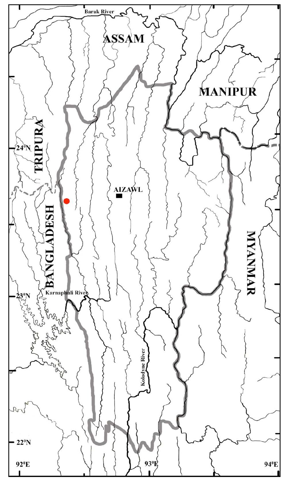 Map of mizoram, india showing collection localities of (@)