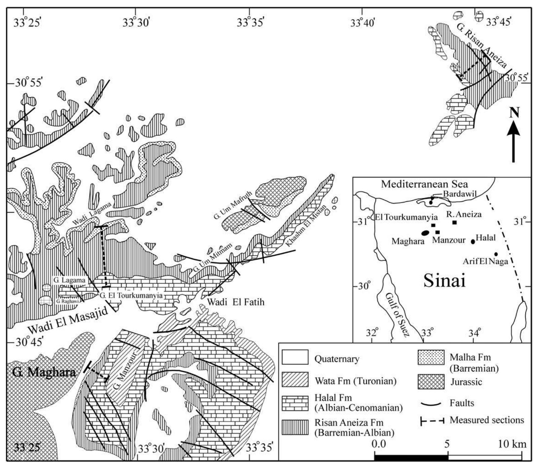 Geological map of the study area, modified after the