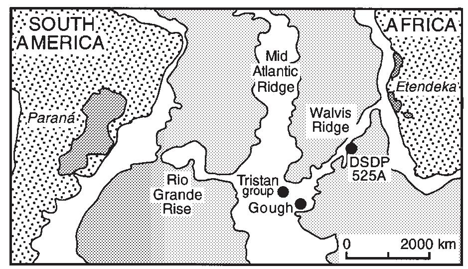 Map of the south atlantic region. shallow features, between