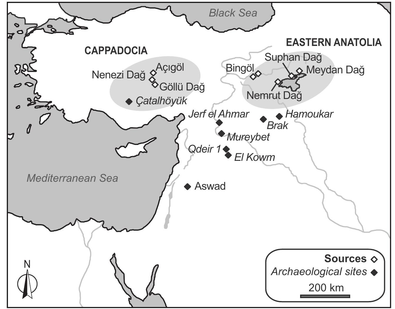 Fig. 1. Archaeological sites and obsidian sources detailed in the text. Fig. 1. Sites archéologiques et sources d’obsidiennes cités dans le texte. 