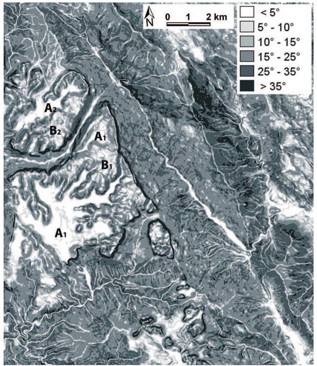 Slope Map.pdf Fic. 5 - slope map of the study area. a and b = largest