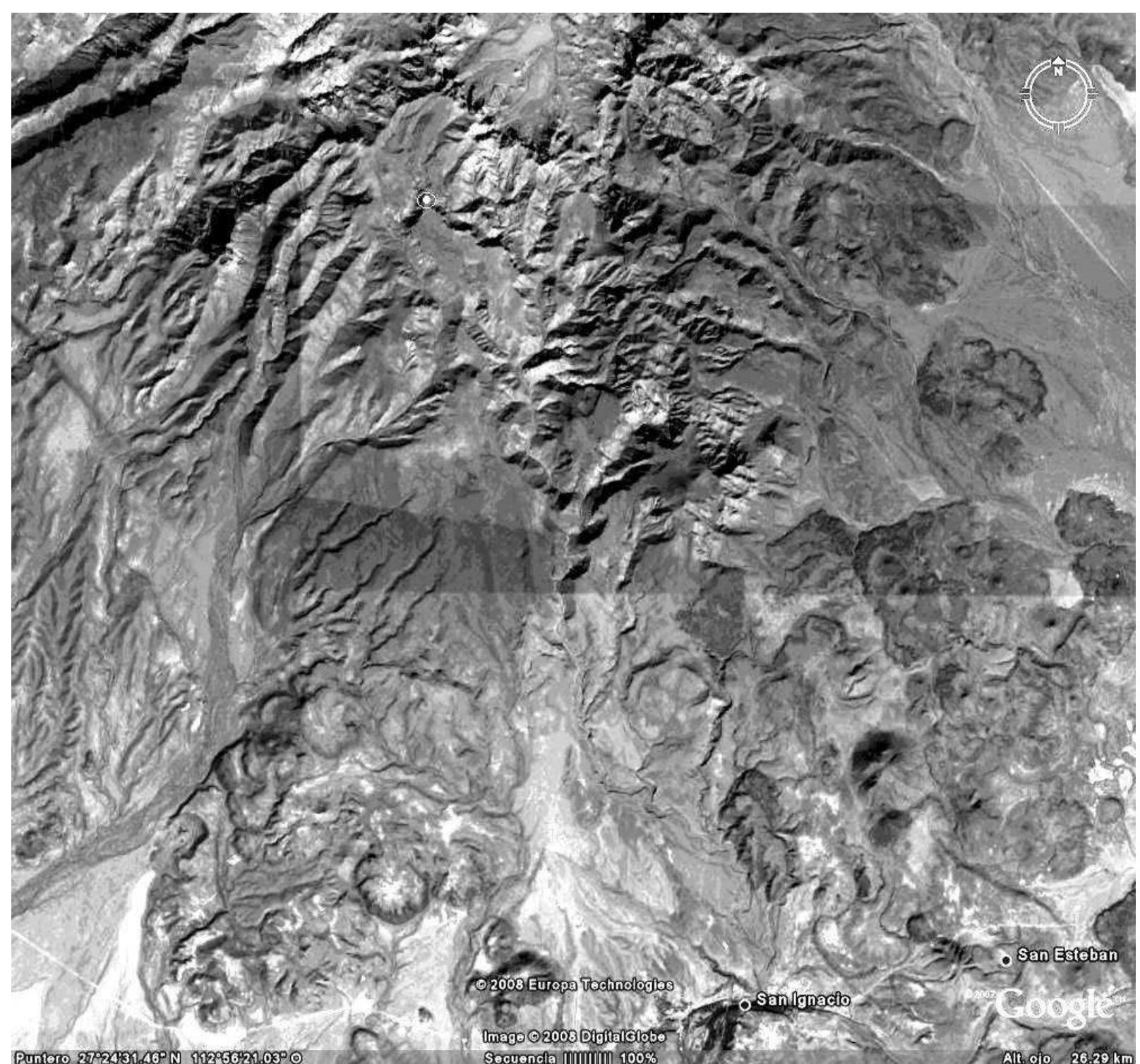 Figure 3. Satelital Picture of Arroyo del Parral in Sierra de San Francisco (source: Google Earth). 