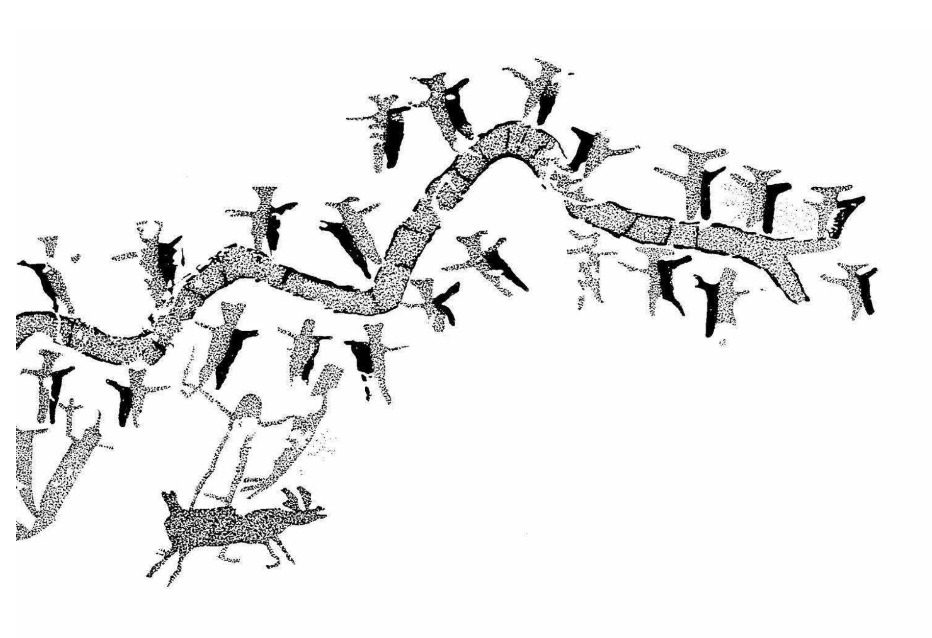 Figure 11. The fish-tailed serpent, with wriggling body, surrounded by animal and human figures 