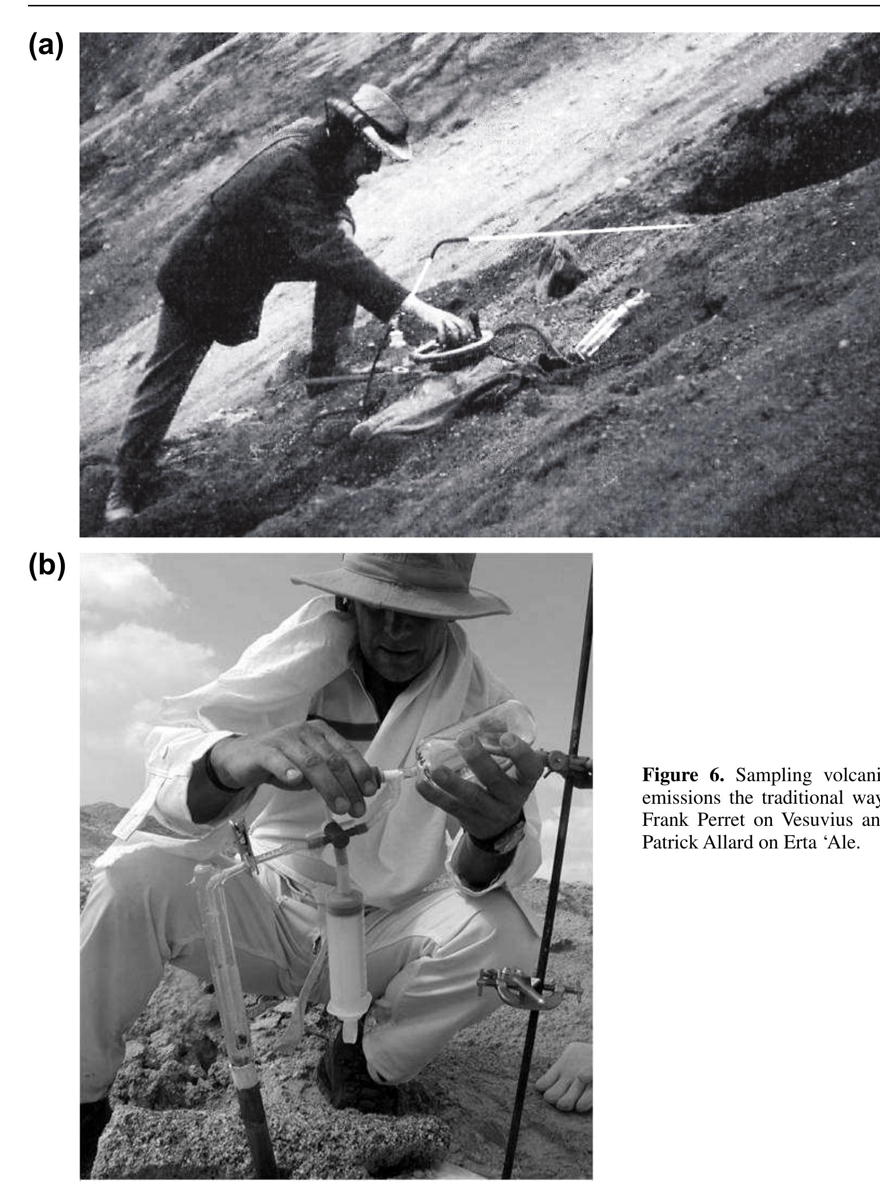 Of course, since Perret’s time, analytical capabilities have developed tremendously, and this manner of gas collection continues to yield the most comprehensive analyses of the chemical and isotopic composition of volcanic gas emissions. However, such sampling is challenging for sustained geochemical surveillance, especially when fumaroles are inaccessible or levels of volcanic activity preclude safe approach. This section focuses on the principal sampling and sensing methods applied to measurements of sulfur emissions from volcanoes. It introduces direct sampling and sensing apparatus, ground-based or airborne ultraviolet spectroscopy  