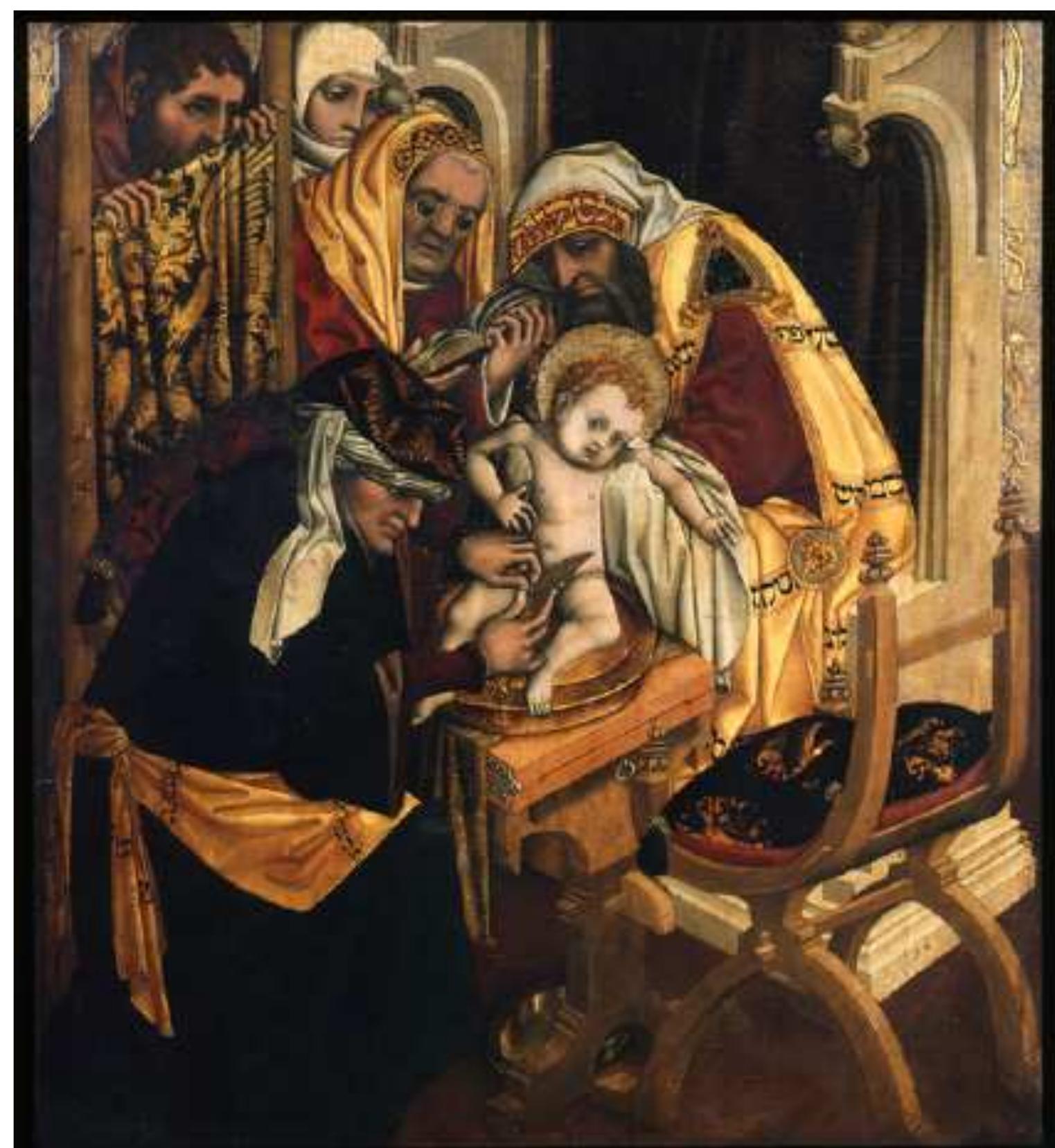 Overall, the impression one gets of Zipporah in the BL Or. 1404 is of a composed. benevolent (and, as she is accoutered in both scenes in a stylish traveling hat, an elegant) presence. This highlighting of Zipporah—larger than Moses and the central focus of the Jlumination—accords with the gynocentric emphases of BL Or. 1404, with its inclusion of women in many crucial scenes, and contrasts with the relative absence of women in  the Rylands Haggadah and the concomitant deemphasis of the figure of Zipporah in that  manuscript, and its depiction of her as rather cross and put out. Indeed, the contrast i: so strong that Zipporah appears in BL Or. 1404 as a fitting analogue of the Madonna. calm and elegant in simplicity. Even her stance on the ground recalls the dignified and elegant trecento Madonnas of Humility (fig. 83). And in the manner of Madonnas created  for or commissioned by wealthy patrons, she (like the Israelite slaves in this manuscript)  for or commissioned by wealthy patrons, she (like the Israelite slaves in this manuscript) 