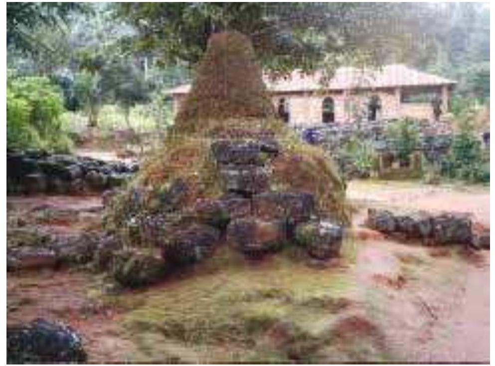 Figure 6: The idol known as Odegwo in the Lejja Village Square.  A study of other cultures also describes ceremonies that feature the personification of the hammer and the anvil. Among the Luba of Central Africa, one of the important aspects of the enthronement of the King of Luba is the 