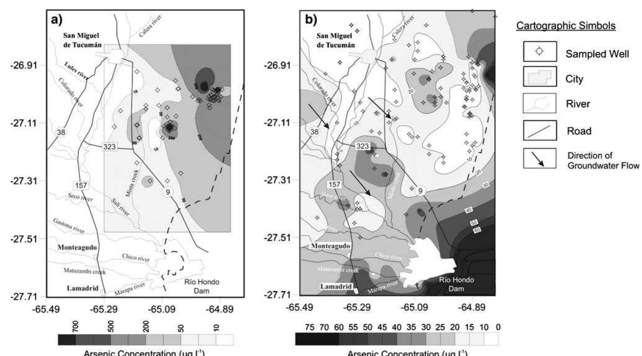 Map showing the spatial variation of as concentrations a in
