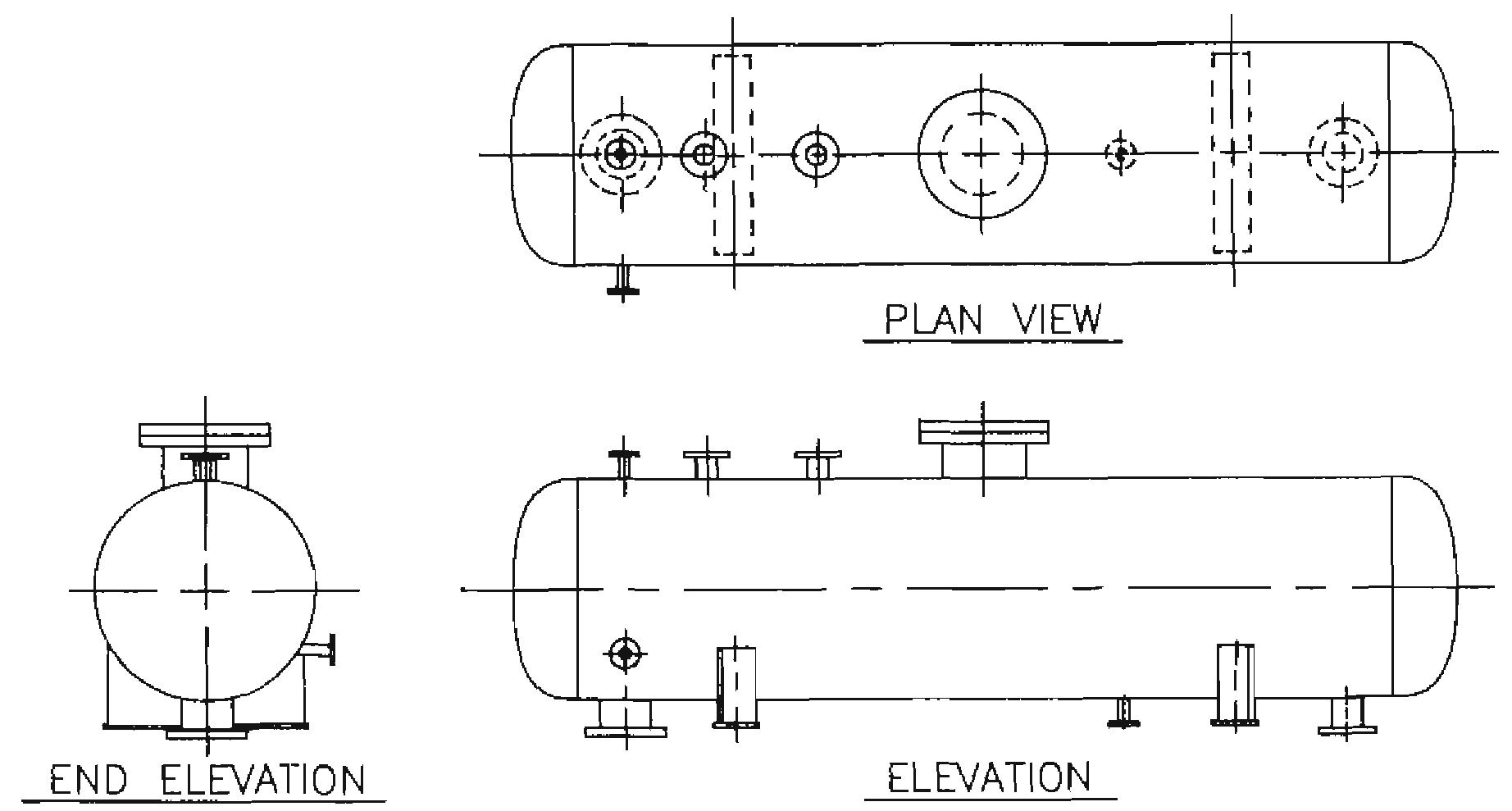 -2. plan and elevation views of a horizontal vessel. rungs.