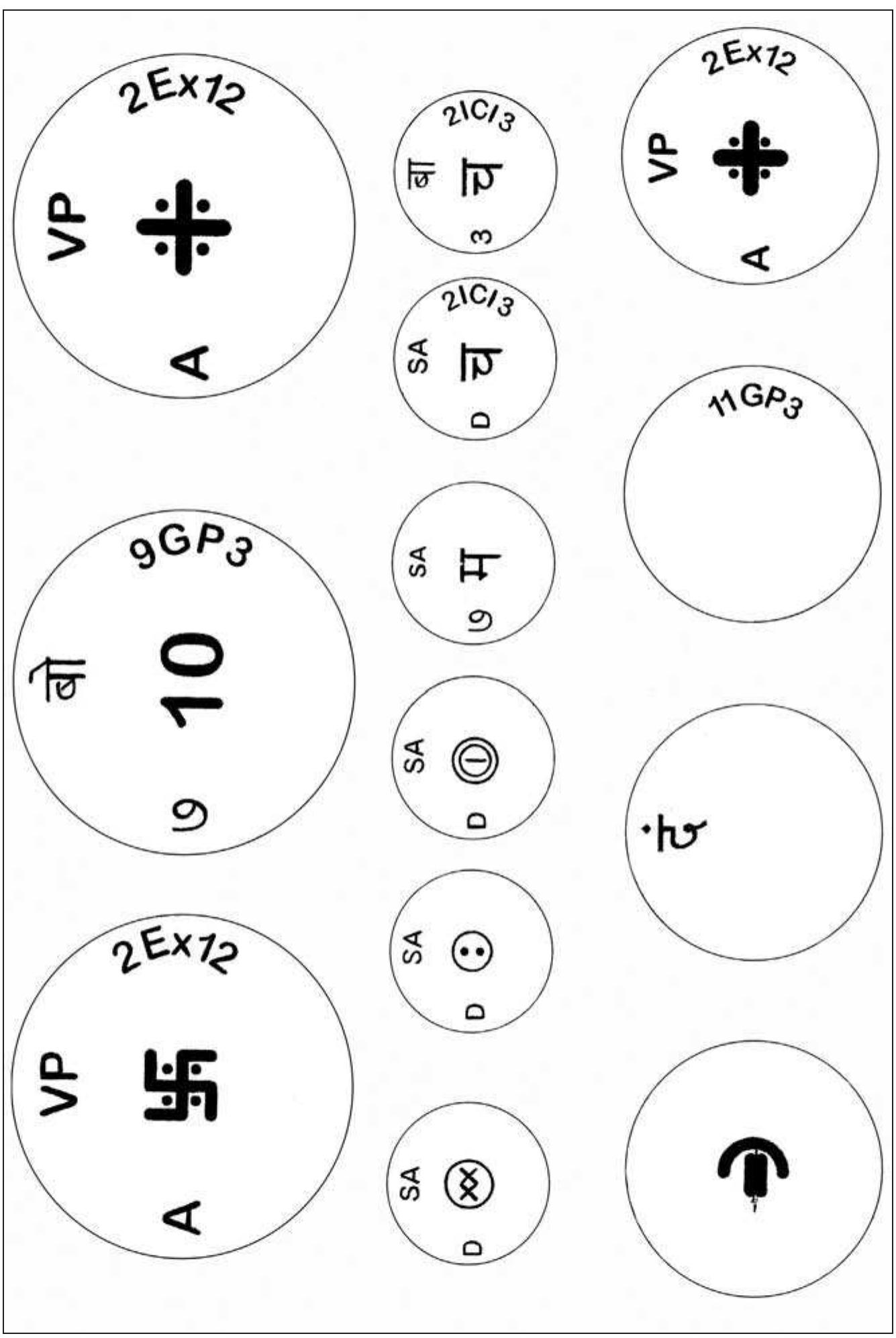 Figure 11. Examples of dabba symbols. By kind permission of Raghunath Medge. 