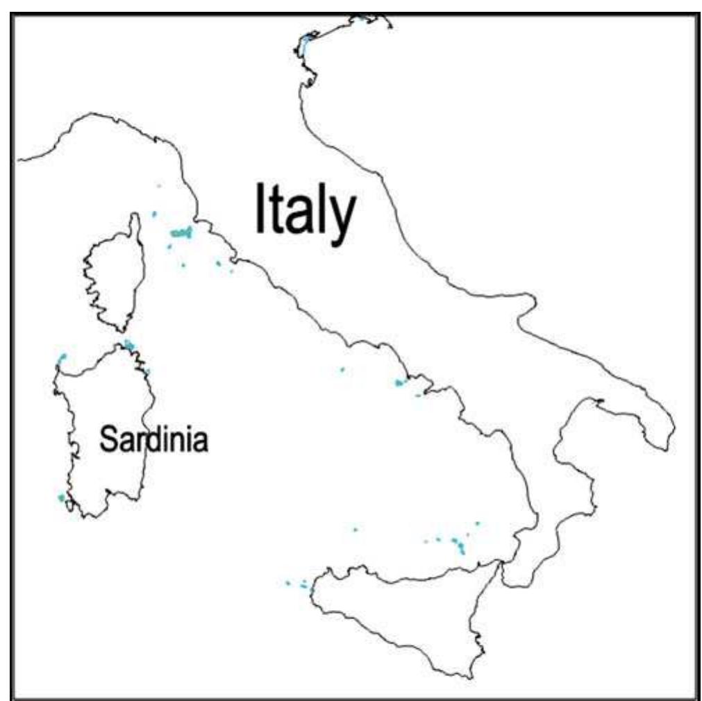 Fig. 1 The Italian island of Sardinia  movements of ancient peoples and goods across the landscape during resource procurement, whether it be directly from the quarry site or through trade with neighboring villages through reciprocation. Lithics from six sites have been examined and will be juxtaposed against earlier assemblages. It will be shown that marked techno- logical changes occurred through time, and possible explanations for such variation will be explored. It is undeniable that stone technology was integrated into larger systems of interaction which can be analyzed to understand cultural change. 