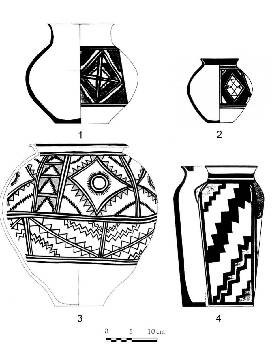 Fig. 7 — Polychrome ware from Sharh-i Sokhta II (SALVATORI and VIDALE, 1997: fig. 161; SAJJADI, 2003: fig. 30).  Fig. 6 — Dasht polychrome ware from Makran IIIb (drawings MAFM). 