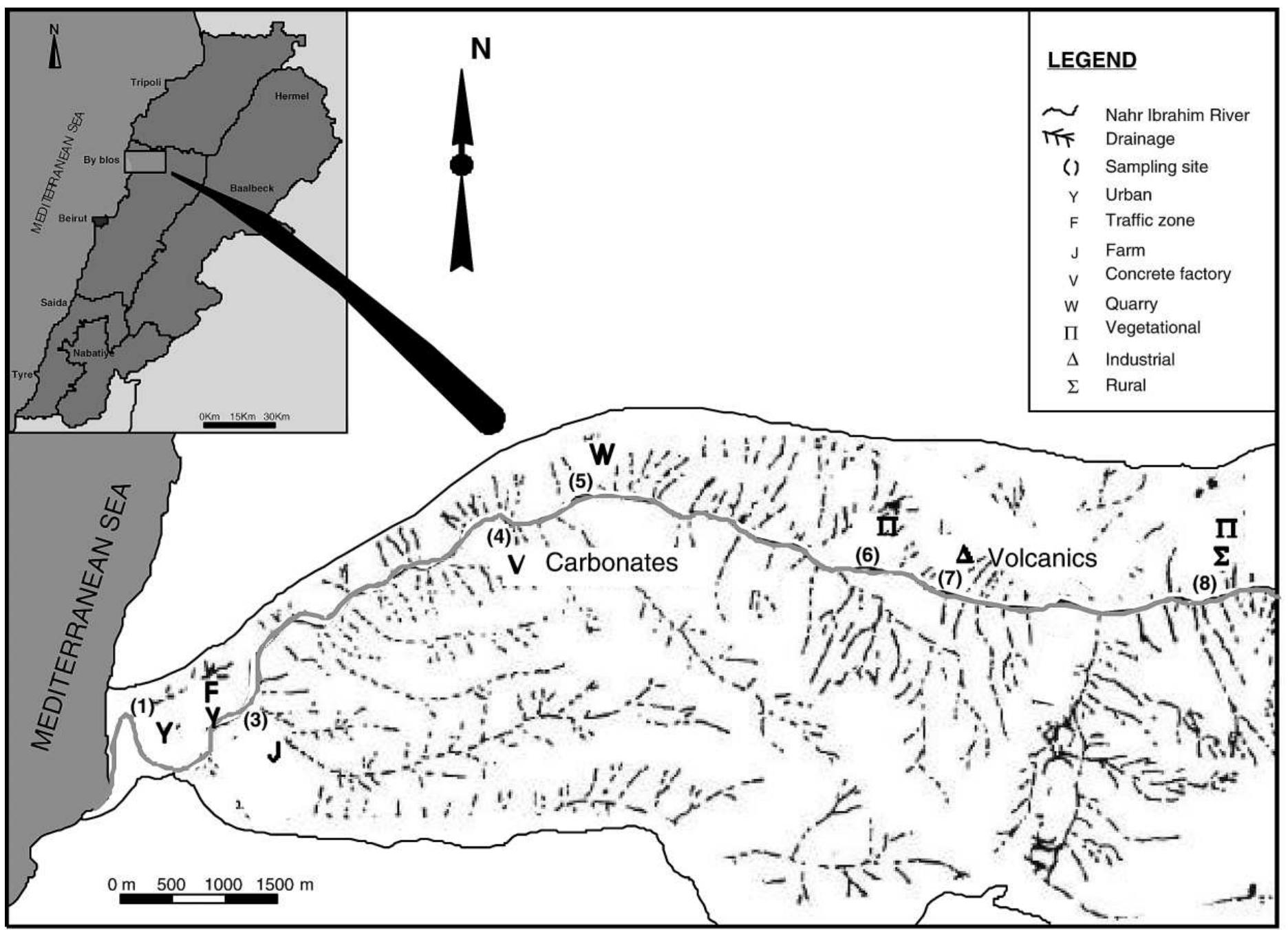 A map of the study area showing sampling sites. s.i.
