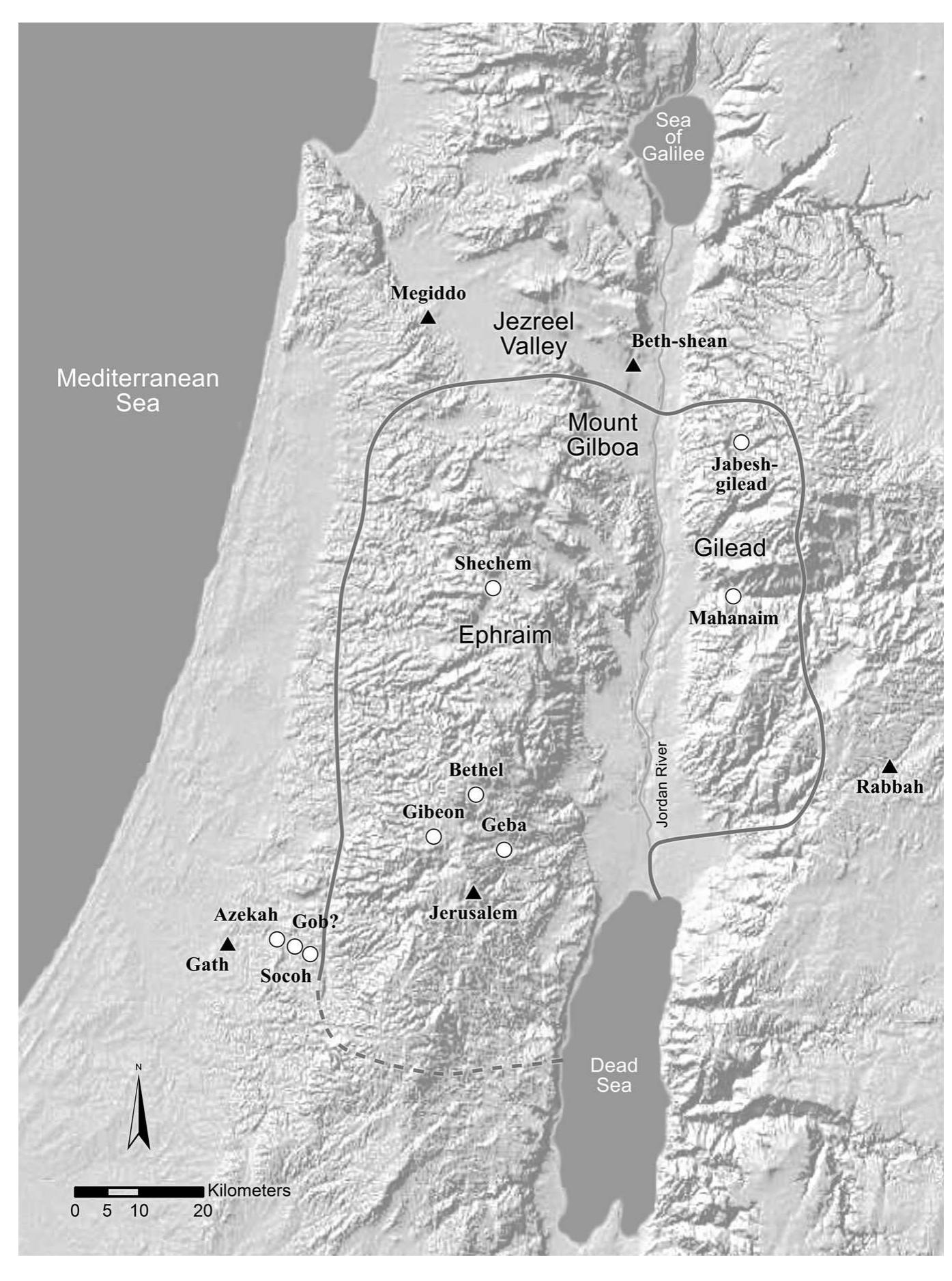 Figure 13. The Saulide kingdom according to biblical and archaeological sources. 