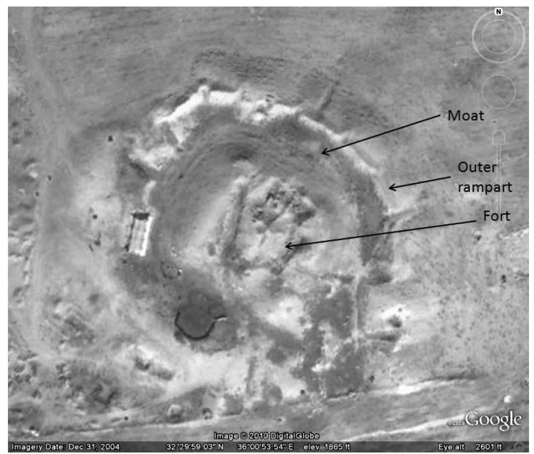 Figure 29. Google Earth view of Tell er-Rumeith in northwestern Jordan, indicating a square elevated podium surrounded by a moat.  THE ARCHAEOLOGY AND HISTORY OF NORTHERN ISRAEL 
