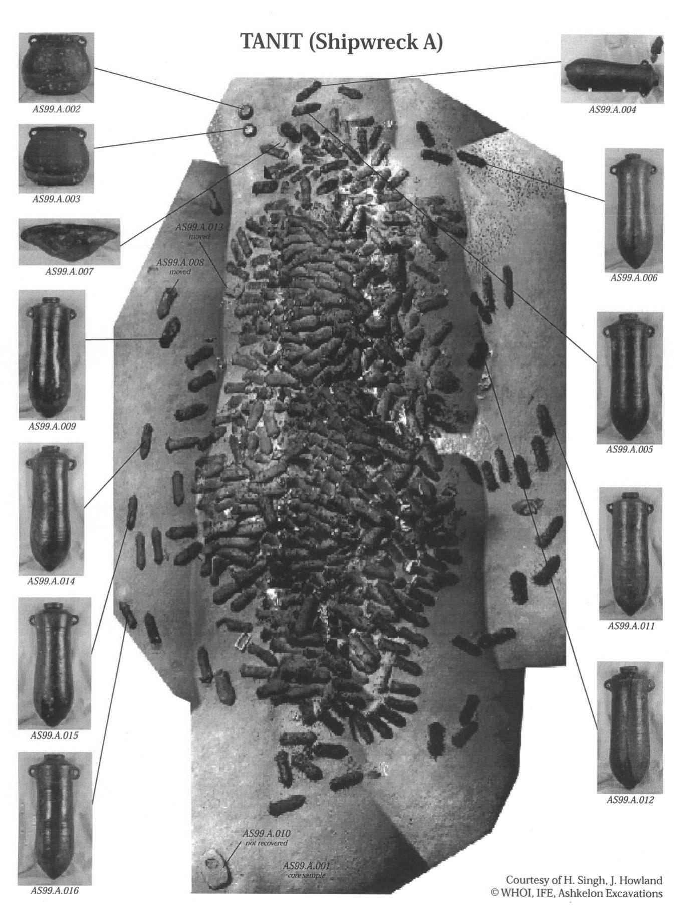 Figure 36. Shipwreck with eighth-century B.c.E. “torpedo” jars found in deep water in the Mediterranean off the coast of Ashkelon (courtesy of Professor Lawrence E. Stager, the Leon Levy Expedition to Ashkelon). 