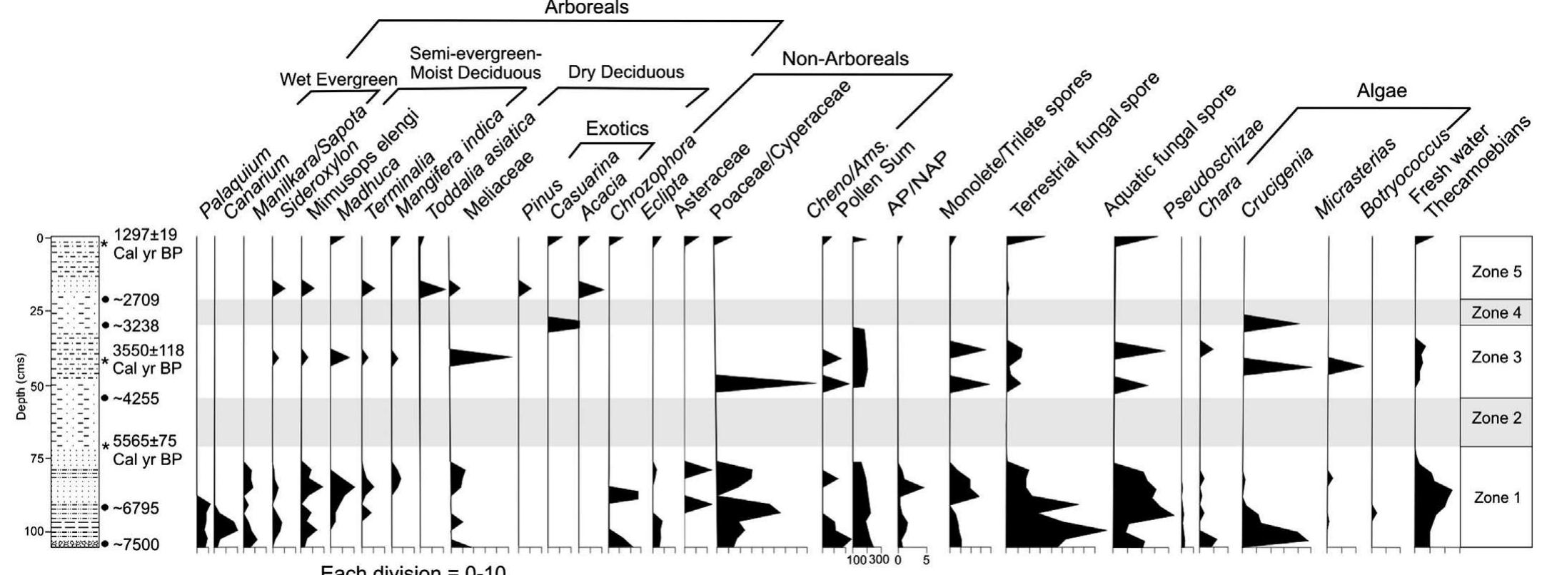 Pollen Number Chart Chart showing the pollen diagram along with lithology.