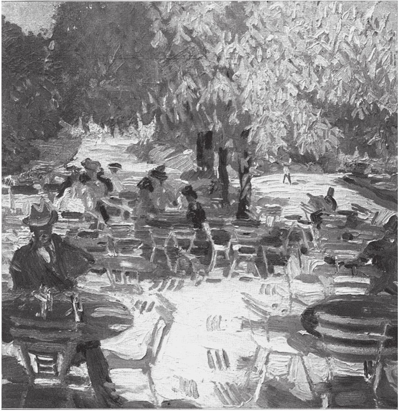 Fig. 4. Max Oppenheimer, Tables in the Sun, 1907. Present whereabouts unknown. Reproduction in Erdgeist (1908). Courtesy of the National Literary Monument, Prague. 