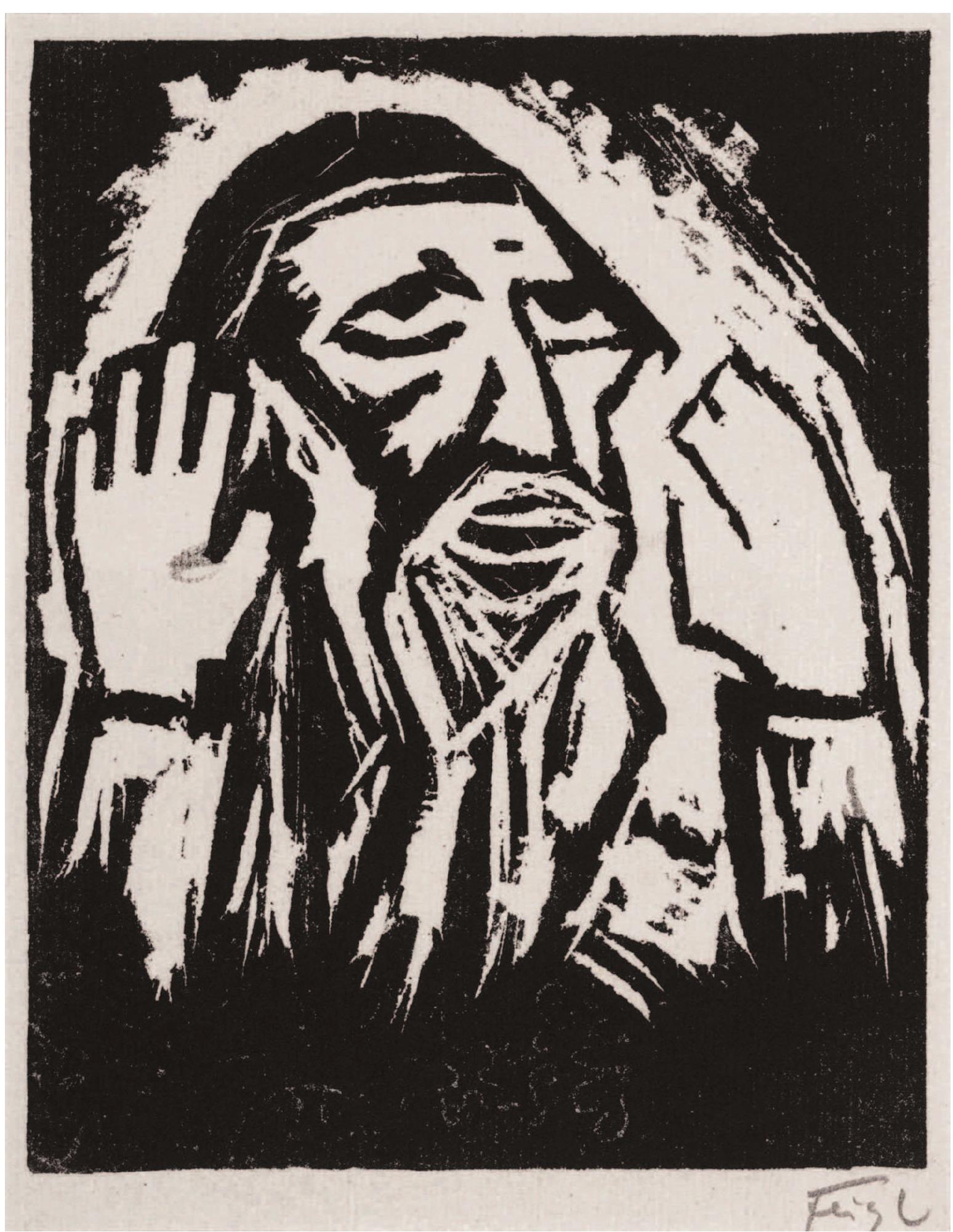 Fig. ll. Friedrich Feigl, Hére Israel, 1921. Woodcut, 31 x 26 cm. From the album Kiinstlergabe zum XII. Zionisten-Kongress, 1921. Courtesy of the Leo Baeck Institute, New York. 