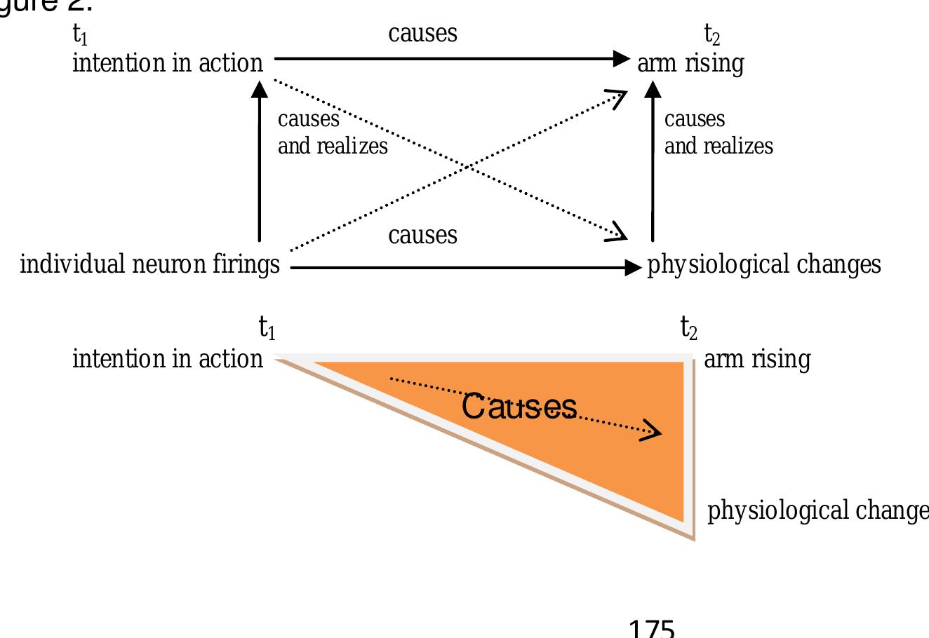 and represent the cause in terms of the triangle seen in Figure 2:  level instantiation in firing neurons) as the cause of the arm rising, we can unite the 