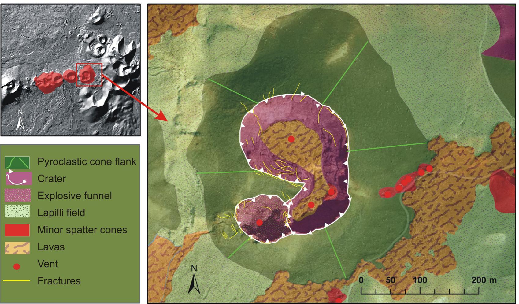 Geomorphological map of the cqa pyroclastic cone. the