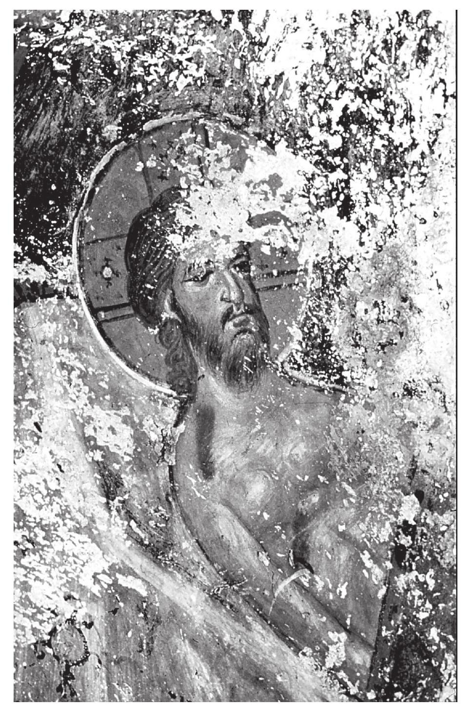 Fig. 1. Floka, monastery of Heimatissa, Melismos, Christ sacrificed or dismembered, detail  et dans I’ Italie Méridionale, in: Ad Ovest di Bisanzio. I] Salento Medioevale, Matano1988 (Galatina 1990) 117-125, pls. I-XXXIV. Ead., Un aspect de l’art provincial, témoi- gnage des ateliers locaux dans la peinture monumentale, in: Drevnerusskoe iskusstvo Vizantija 1 drevnjaja Rus’k — 100- lentju Andreja Nikolaeviéa Grabara (1896-1990), St. Peters- burg 1999, 178-192. Ead., H Cwypagixy tov 12° ai@va otny Kobapo kai to mpopdnua tev tomixav epyaotnpidy, Upa- Ktiké tov I’ Ate8vovg Kumpodoytkod Xvvedpiov, Leukosia 2001, 411-439. Ead., Village painting and the question of local “workshops”, in: Les villages dans |’Empire byzan- tin IV—X¥V* siécle) (J. Lefort — C. Morrisson — J.-P. Sodini eds.), Paris 2005, 193-212; N. Panselinou, Exapyiako ep- YAOTHPIO CWYPAPIKHS MOV AVIYVEVETAL ANG TOV TOLYOYPAPIKO O1ldKooLO UvyEeioy tov 13° aidva otny AttiKH, in: A@pov. Tuntucdcs Tonos Ztov Kadnyytm Niko Nixovavo, Thessalo- niki 2006, 169-176. 
