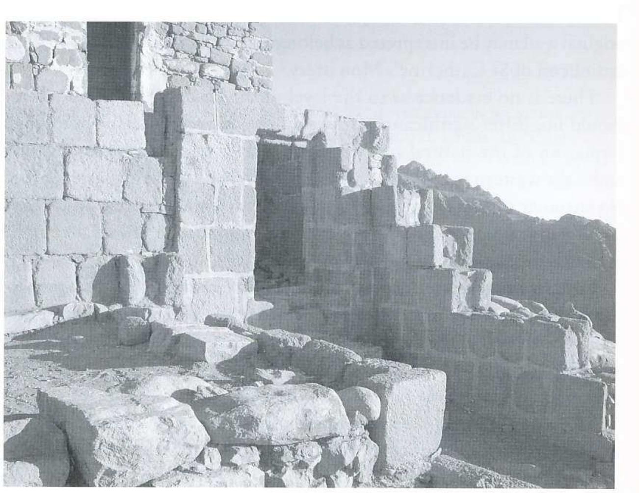 Figure 24. Door opening on the south wall of the narthex after restoration and south and west walls of the narthex, sixth century. Courtesy of the photographic archive of the Hellenic Archaeological Mission to South Sinai. 