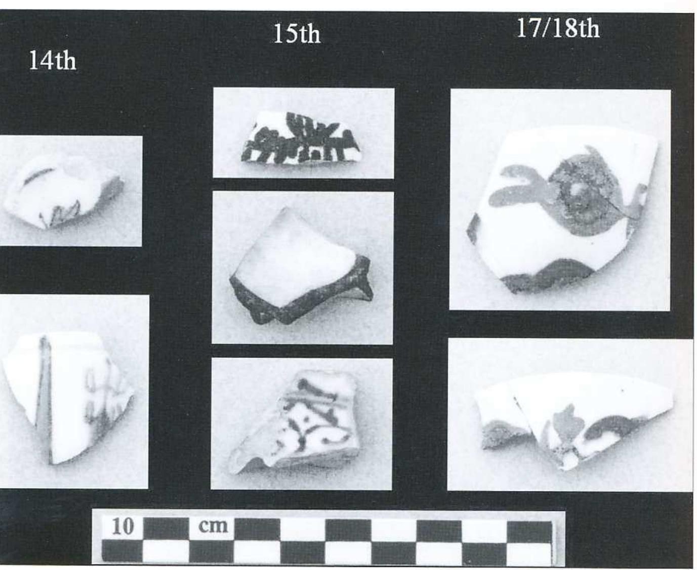 Figure 37. Pottery sherds from small bowls of glazed fritware, fourteenth—cighteenth century, Courtesy of the photographic archive of the Hellenic Archaeological Mission to South Sinai. 