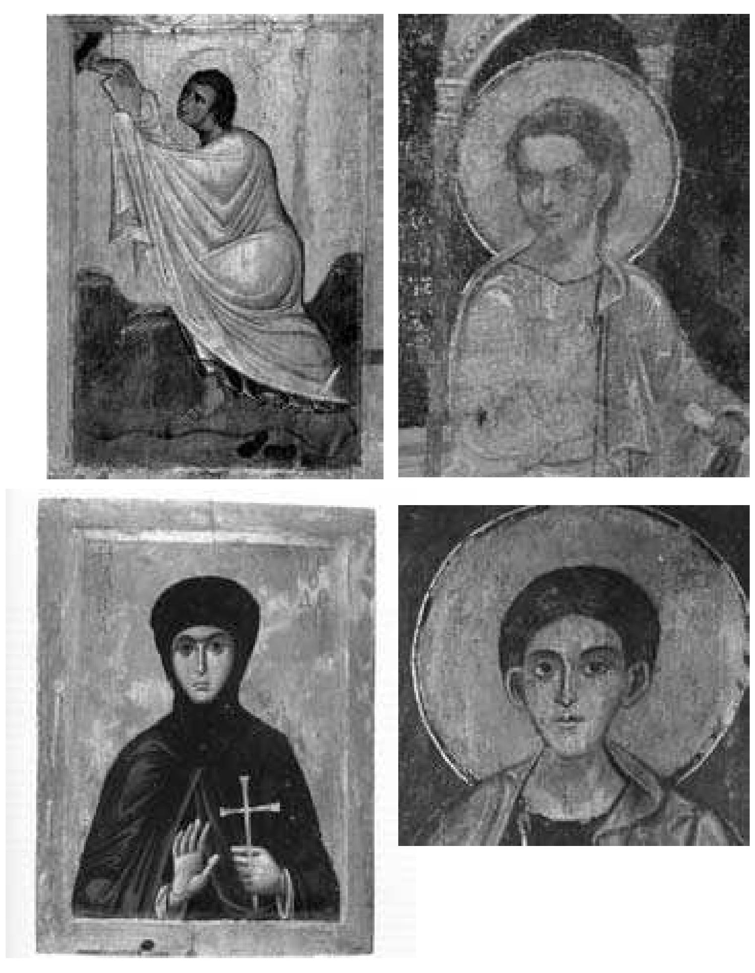 sinai, Saint Catherine’s Monastery, icon: Moses Receiving the Law. 3ojana church, wall-painting: Christ among the Doctors, detail: Christ. sinai, Saint Catherine’s Monastery, icon: St Theodosia.  3ojana church, wall-painting: St Stephen, detail. 