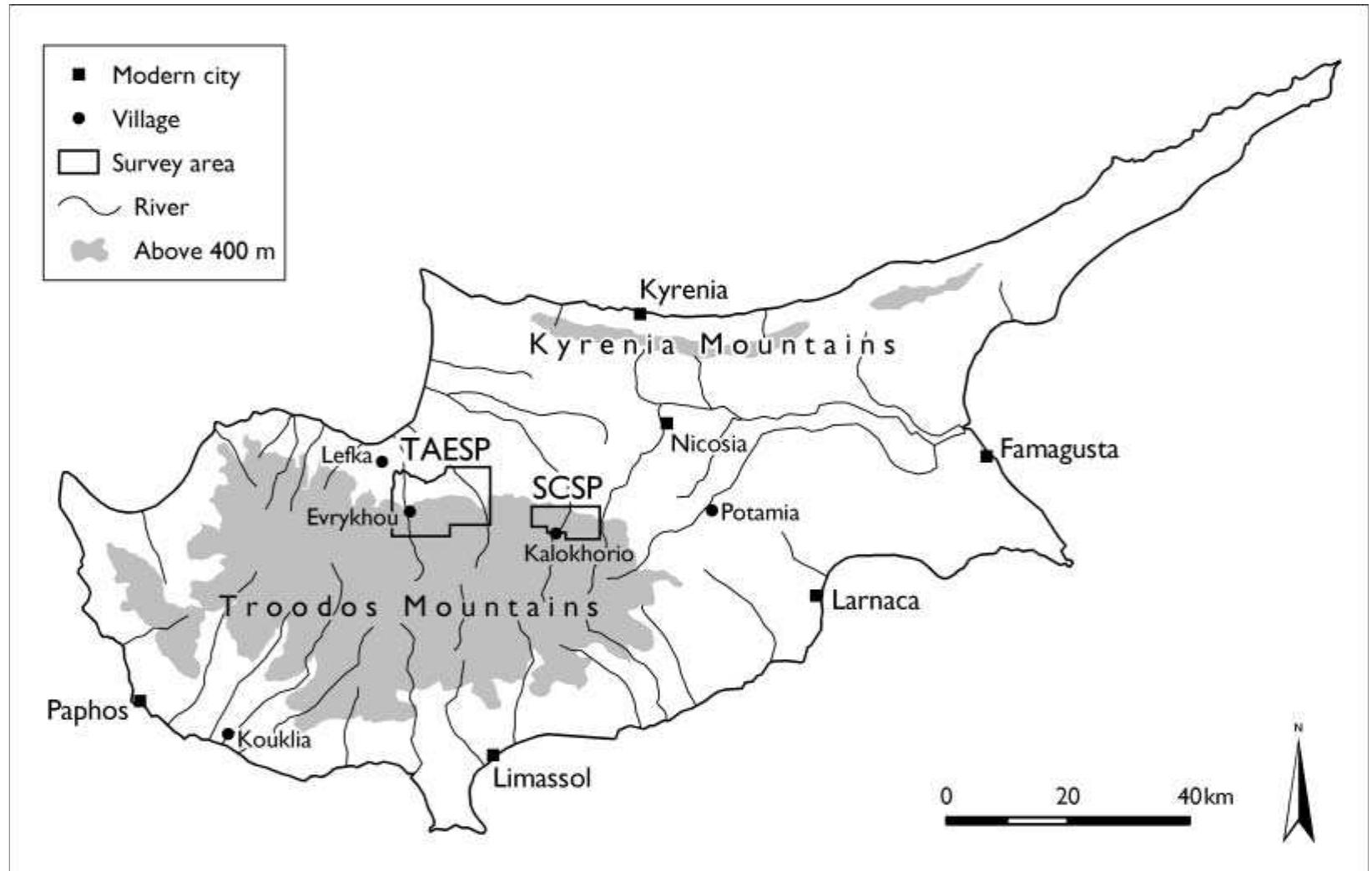 Map of cyprus, with areas of troodos archaeological and