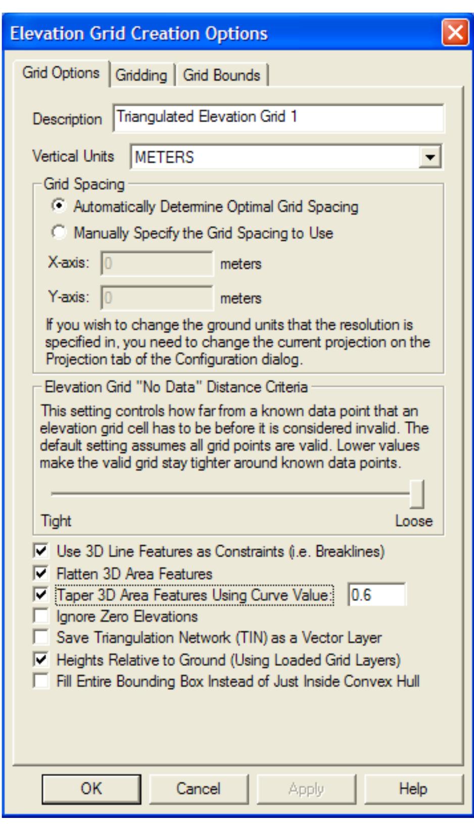Selecting the create elevation grid from 3d vector data