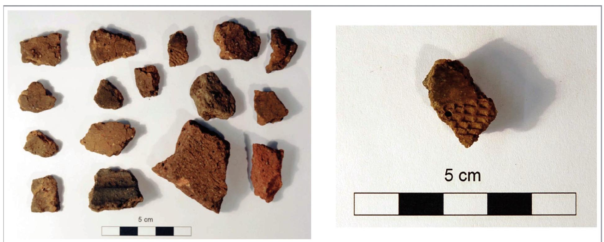 Figure 8. Pottery found during the drilling in “A Ferradura 7-Rock 2”. The picture on the right shows the bell beaker potsherd