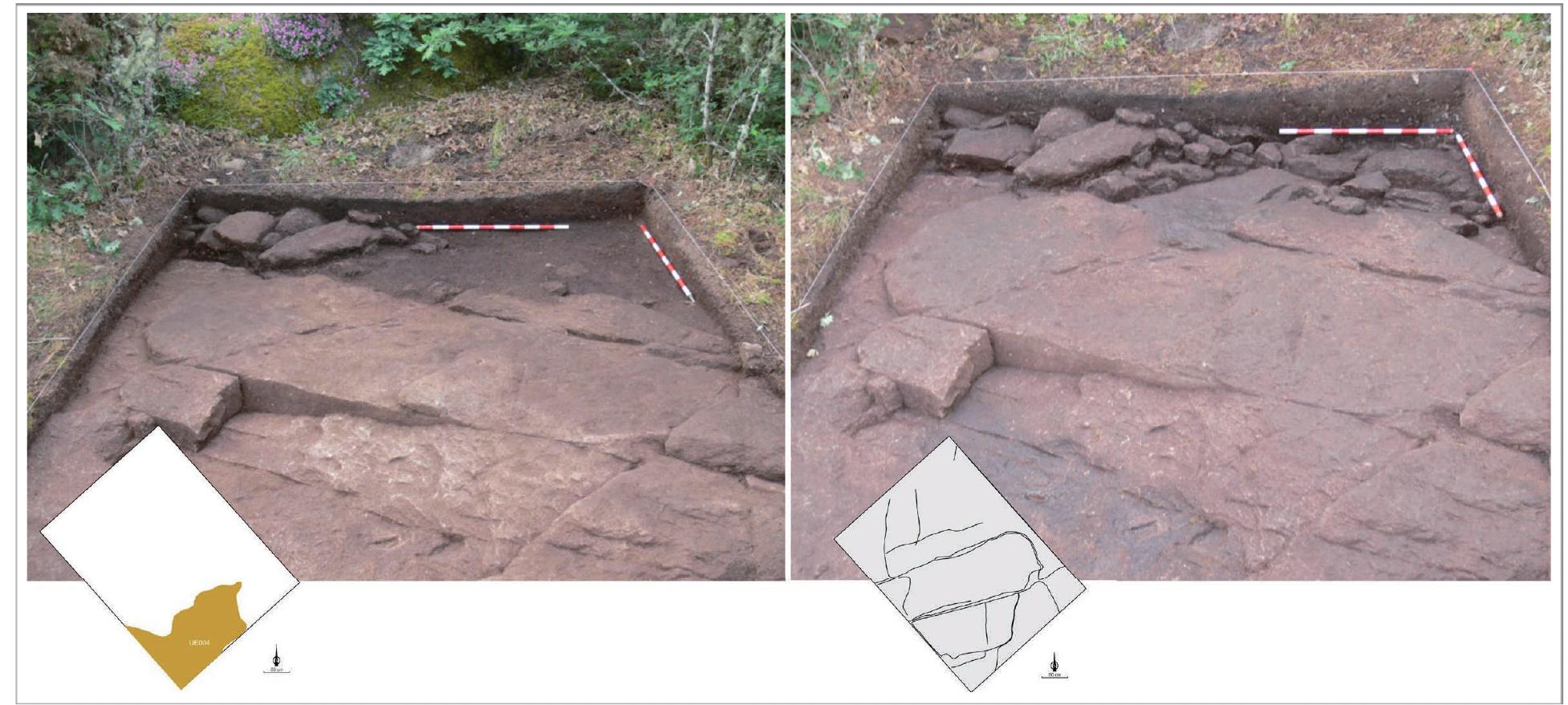 Figure 7. General view of the drilling carried out in “A Ferradura 7-Rock 2” during and after the excavation In fact, the bell beaker sherd attested an activity at “A