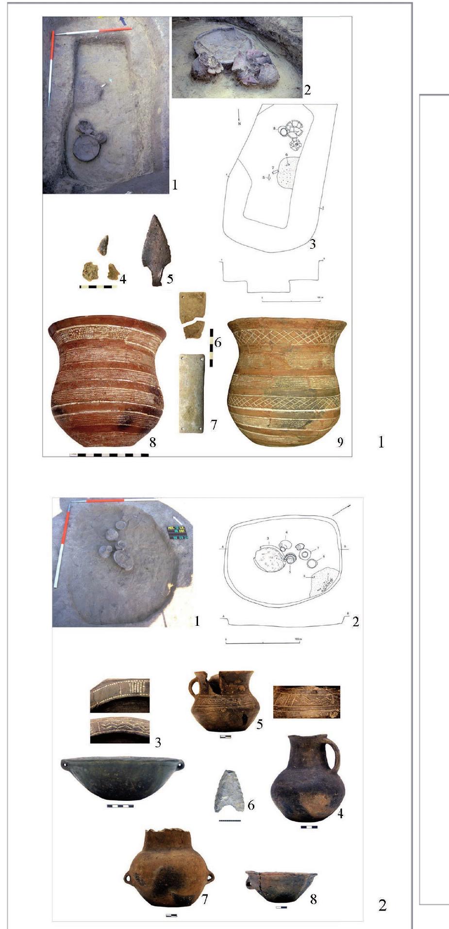 Figure 6. Graves with scattered ashes from Csepel Island (1999), 1: Szigetszentmiklés Water Works, 2: Csepel-Water Works