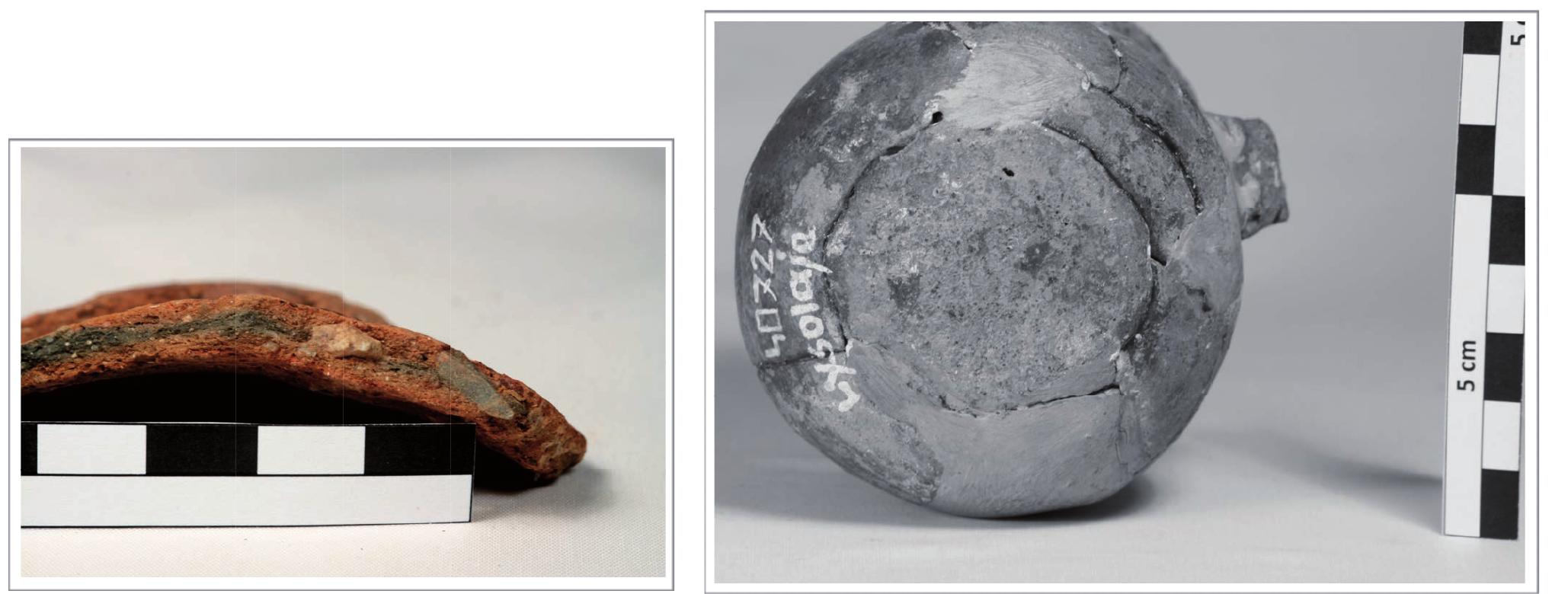 Figure 1. Sandwich effect and the particularly large inclusions Figure 2. Fracturing along joins of coils (accompanying pottery) larger round quartz grains, which are visible even on most frequent are small cups, jugs, bowls and jars.