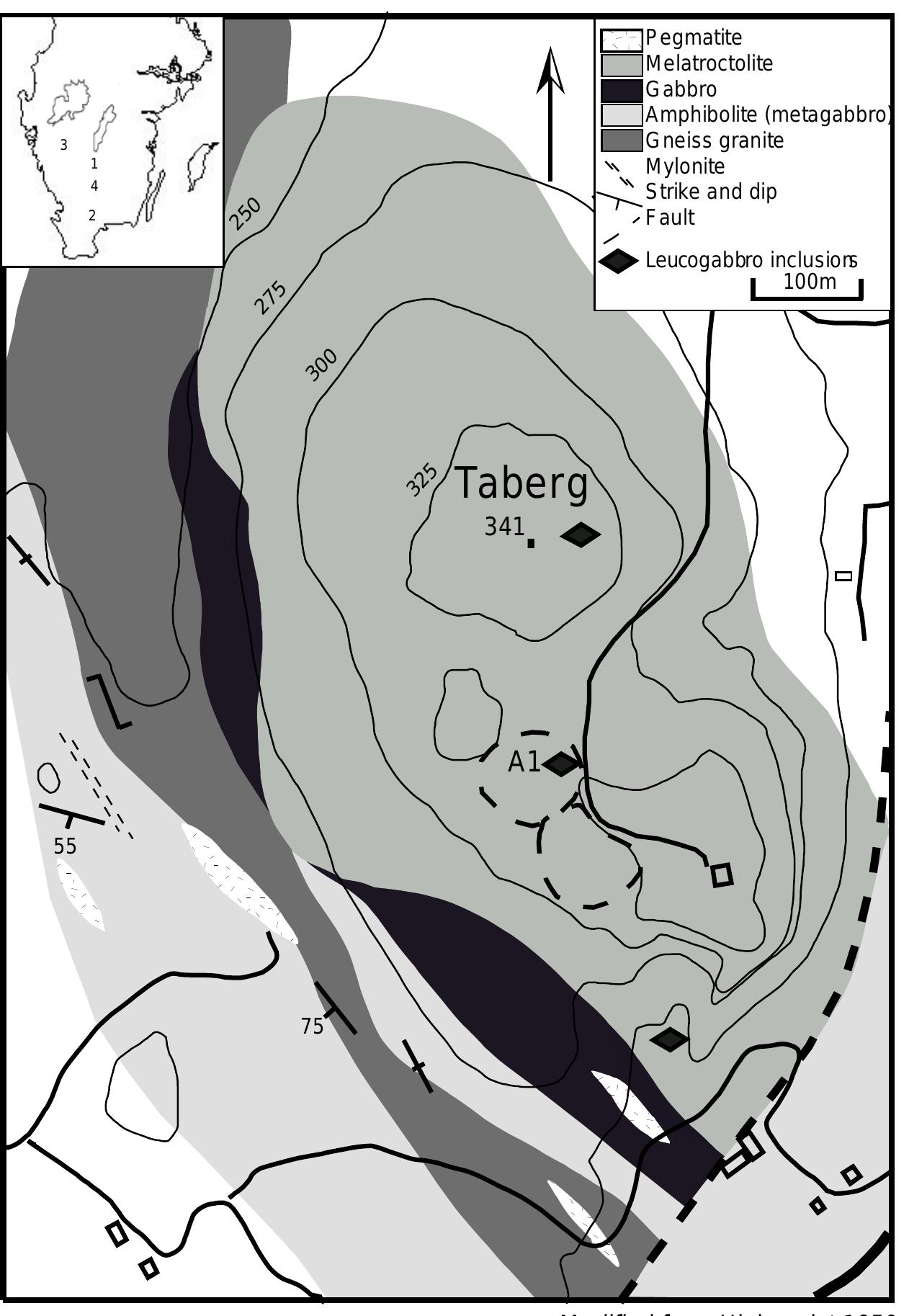 Taberg 1.1. simplified map showing the main n lithologies ¢ at