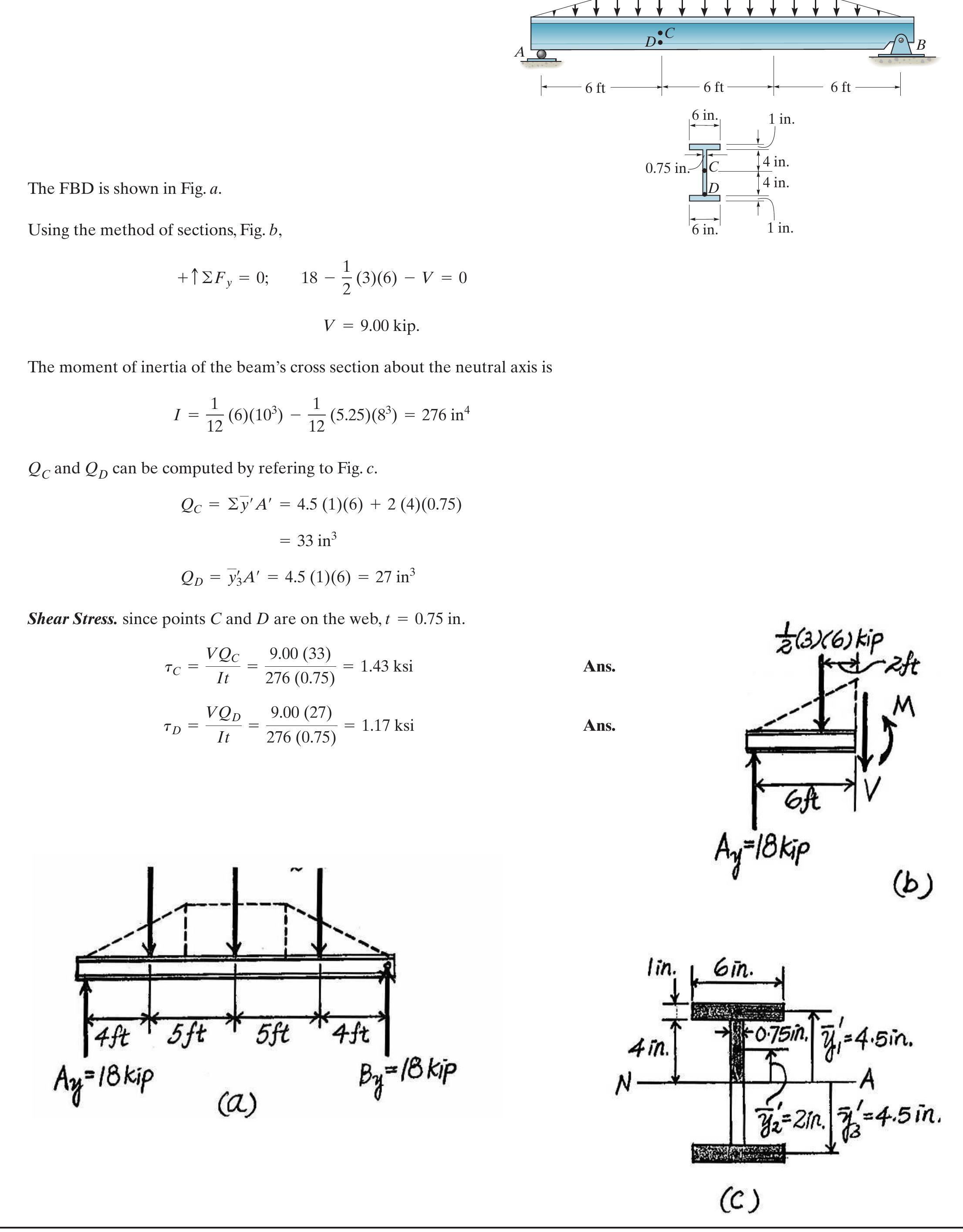 7-27. determine the shear stress at points c and d located