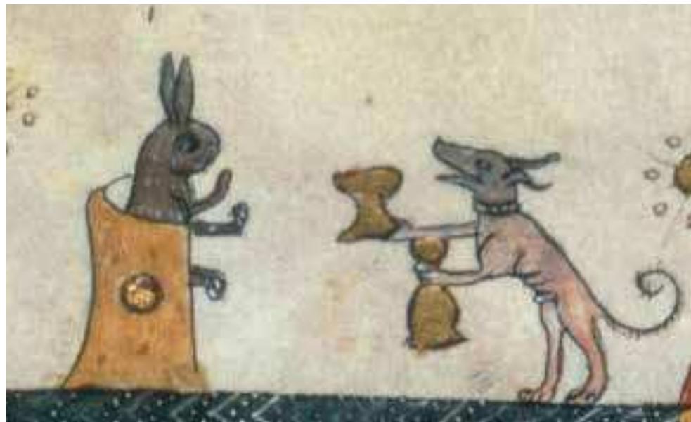 Ficure 1. Haggadah, Catalonia, Spain, 14th century, London, British Library, Add. Ms. 14761, fol. 30”, detail (British Library, Public Domain Mark). 