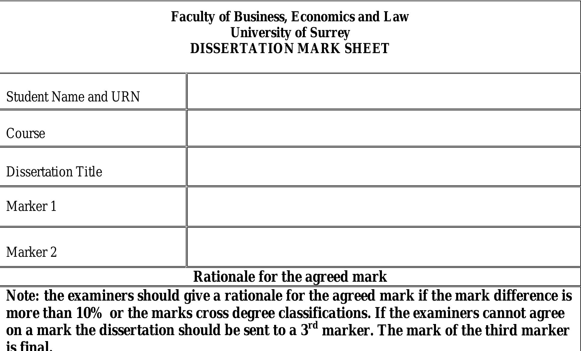 Dissertation Marking Example (PDF) Surrey MSc Dissertation Handbook