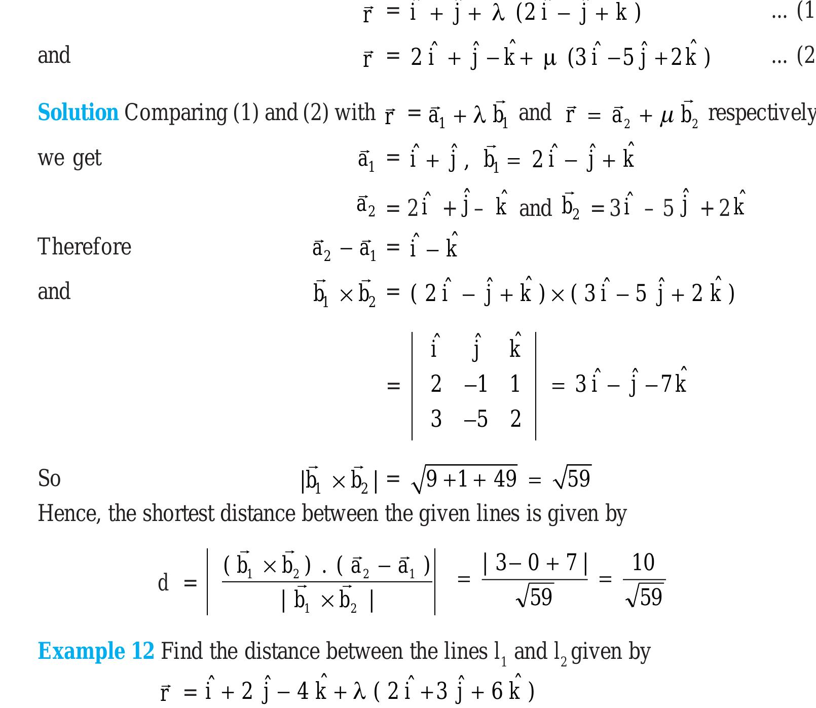 Example 11 find the shortest distance between the lines