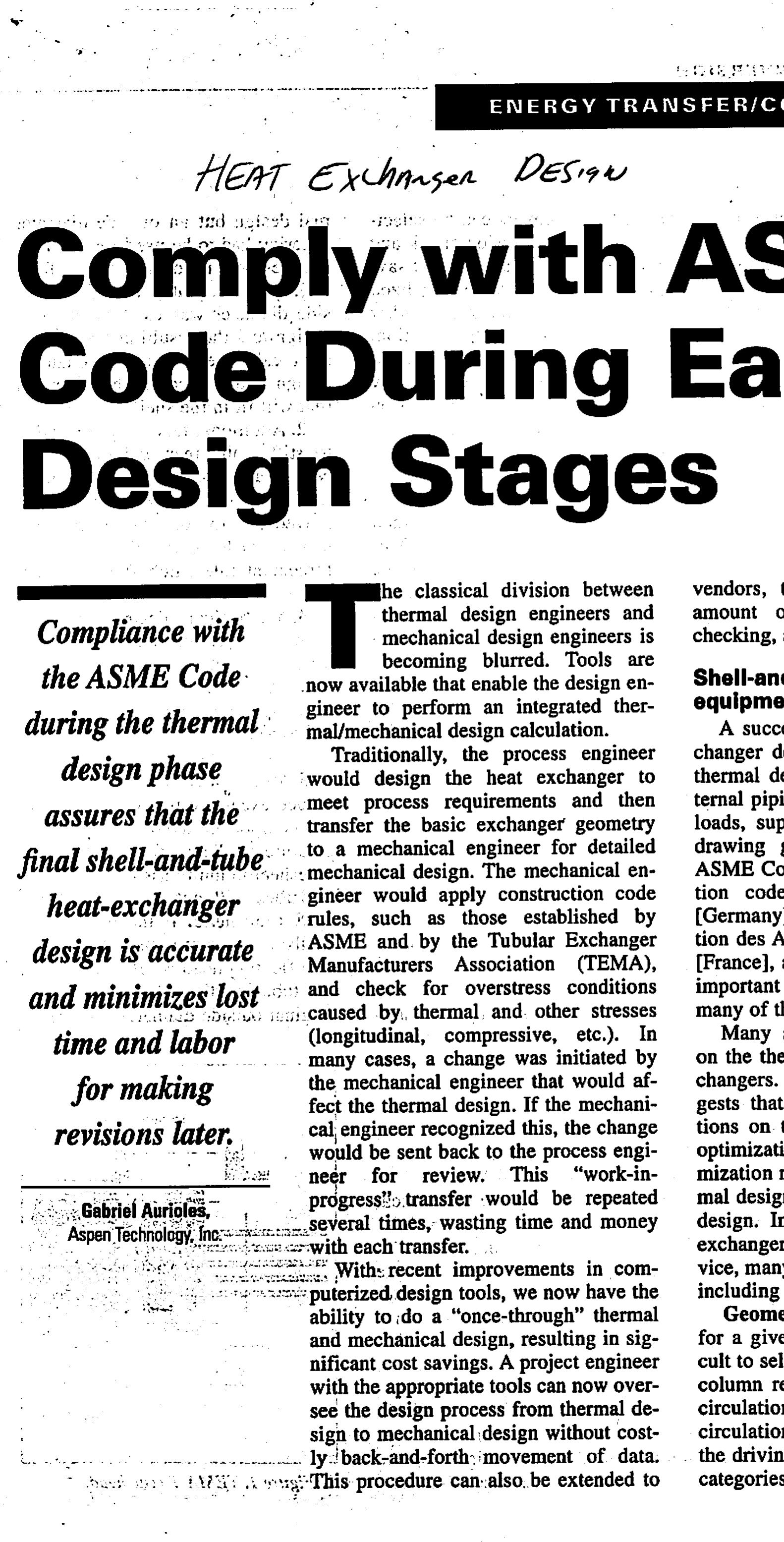 Figure 1 - Comply with ASME Code During Early Design Stages