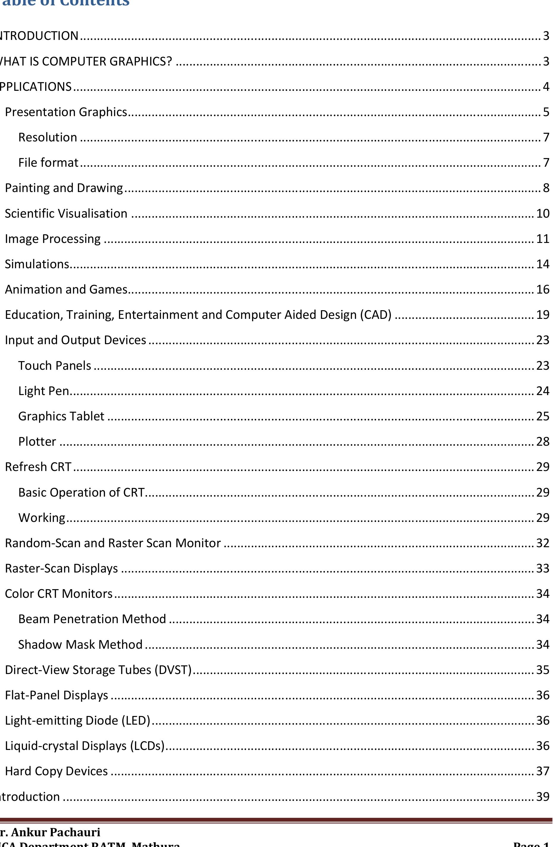(PDF) LECTURE NOTES on Computer Graphics and Multimedia Table of Contents