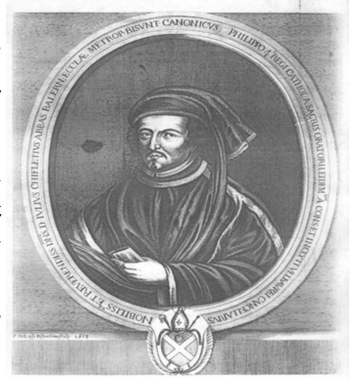 Figure 12. The bookplate of Philippe Chifflet, anonymous engraving, between 1639 and 1657.  Figure 13. Portrait of Jules Chifflet, engraving by Pierre de Loisy, 1658. 