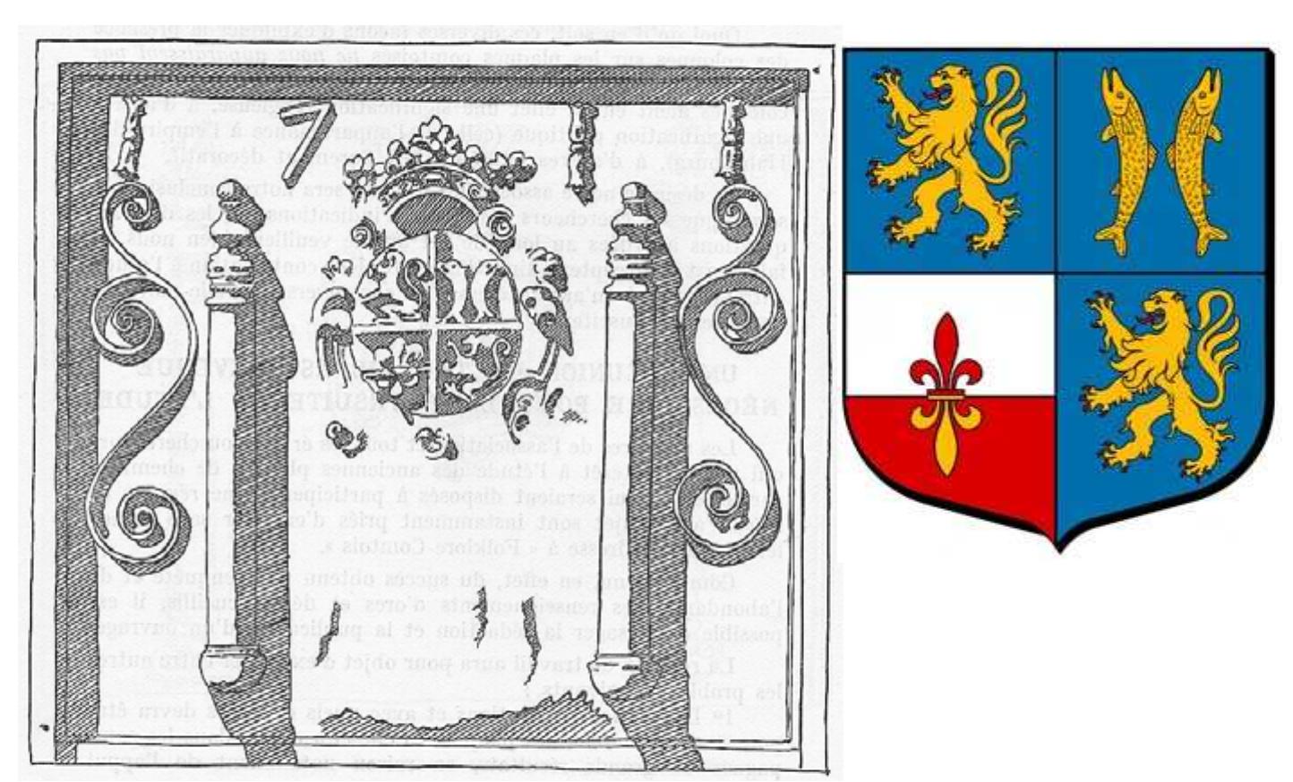 Figure 18a (left). Fire-back with quartered arms recalling the La Chaume-Barbaud mar- riage, Barbaud’s forge, 1711 (drawing by J. Garneret). 