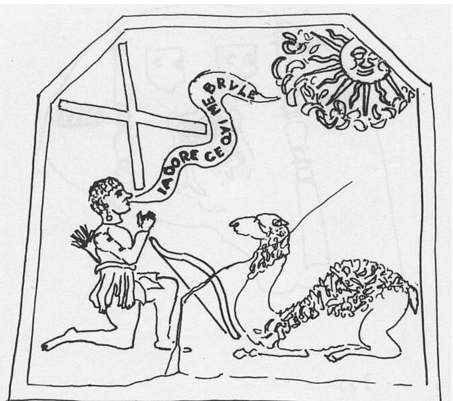 Figure 21. Fire-back J’adore ce qui me brile, same non located forge, end of 17" c. (drawing by B. Guillaume). 