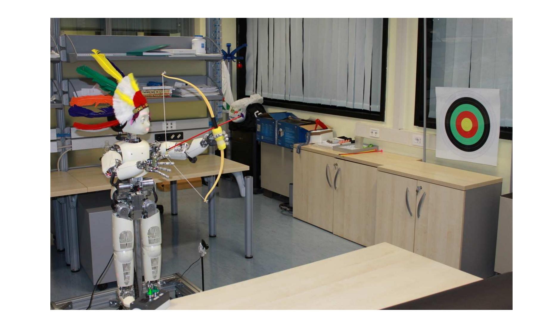 the RL algorithm and visual feedback from a camera. Real-world experiment using the 1Cub.
 The distance between the target and the robot is 2.2 m. The diameter of the target is 50 cm.
