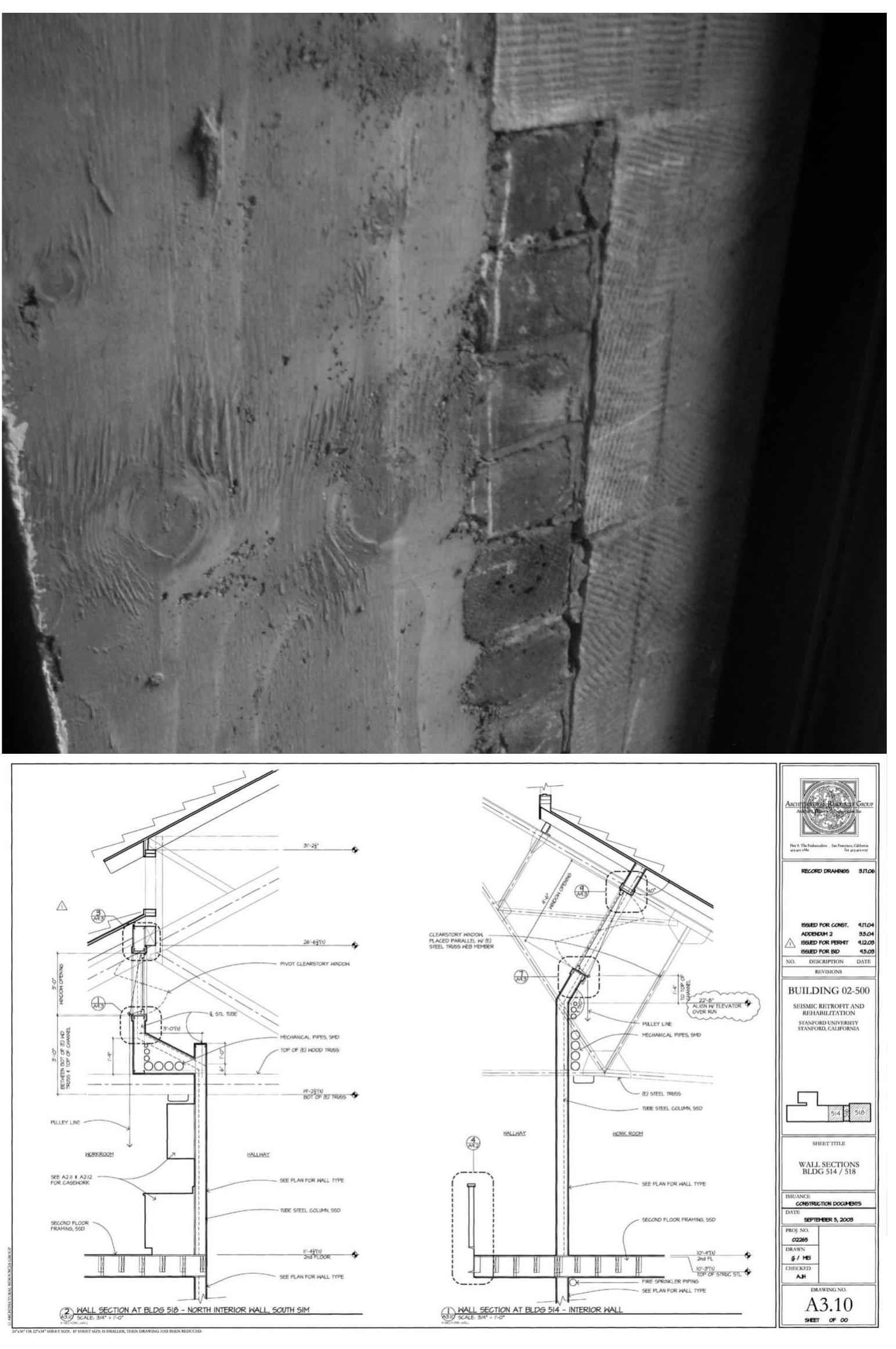 Figures 24.7-8 Photo of south exterior wall profile; wall sections, north interior walls 