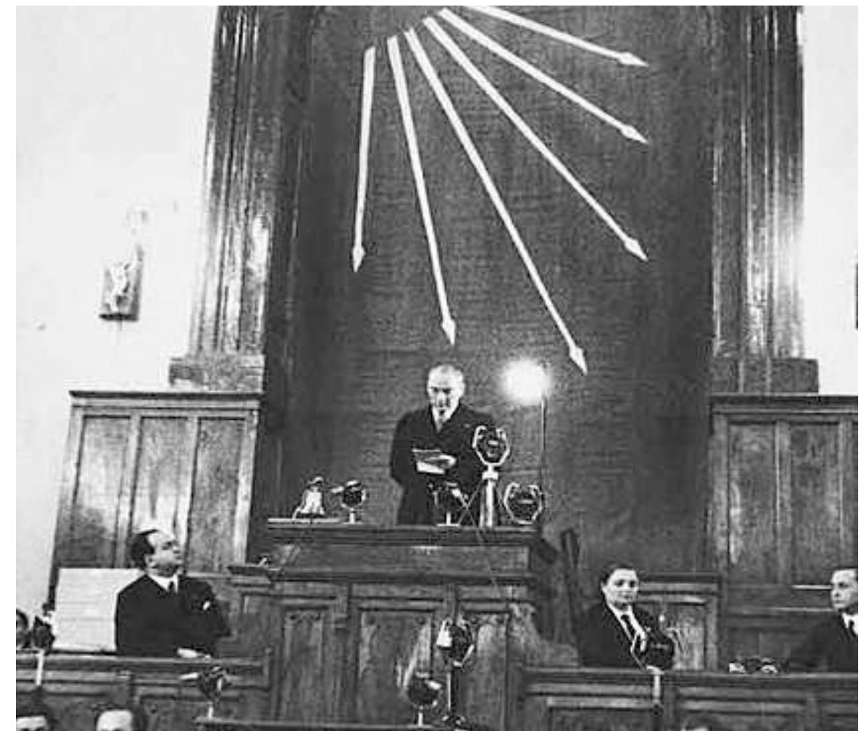 Mustafa Kemal Atatiirk, the founder and first president of  the Republic of Turkey at the first parliament building. Image in the public domain.  O maintain its religious and secular identity within a pluralist democracy  ° The statement in original belongs to Eyup Can Saglik, editor-in-chief of the Turkish Radikal Newspaper, which was also quoted in Time Magazine, ‘A Model of Middle East Democracy, Turkey Calls for Change in Egypt’ by Pelin Turgut, Feb. 2, 2011. 