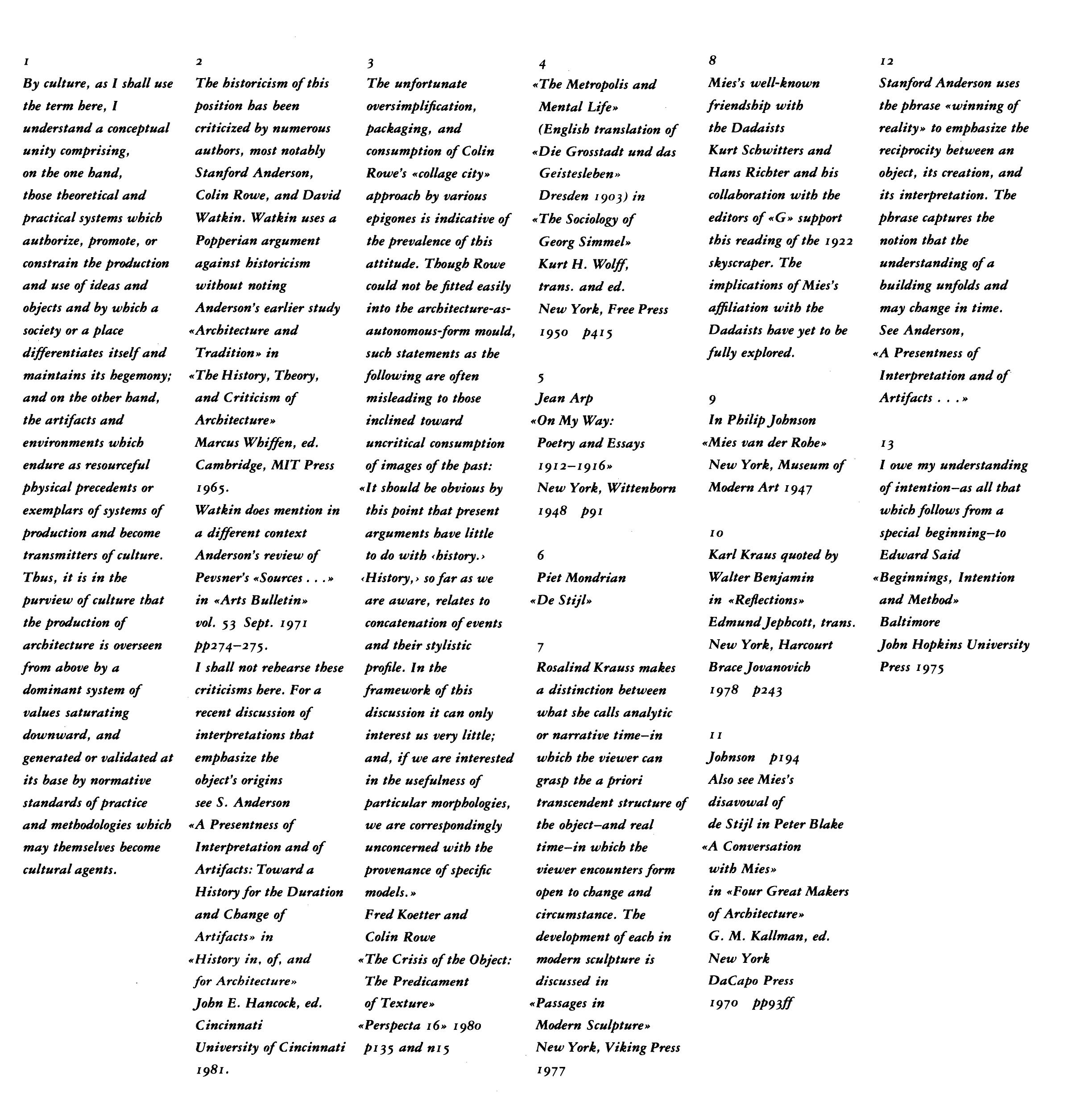 Table 1 - from HAYS, K. Michael. Critical Architecture