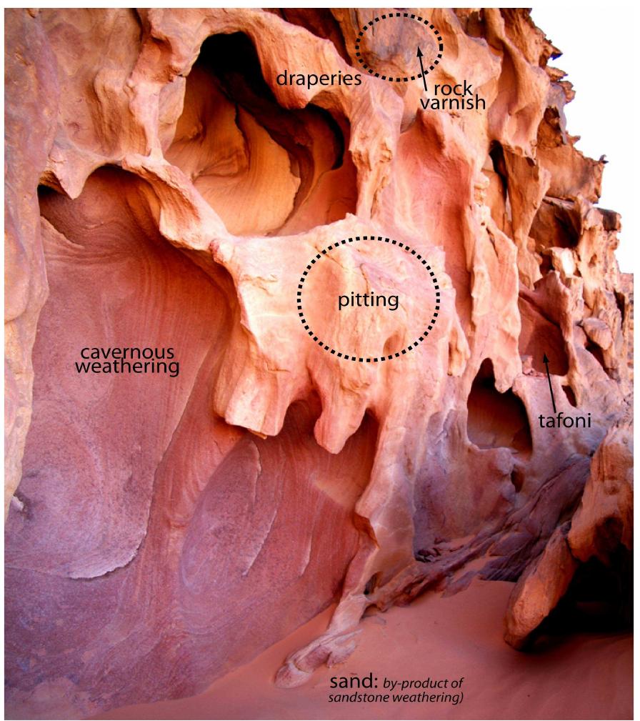 Pitted Rocks Cliffs Map of wadi rum protected area in southern jordan,